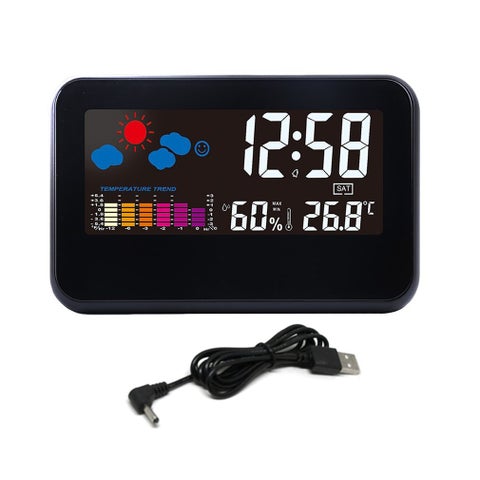 Digital Weather Thermometer With Alarm Clock Black 14.6x5.6x1.1centimeter