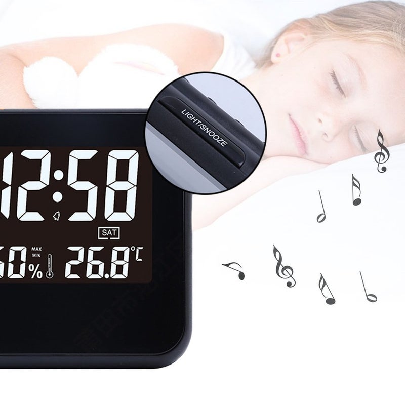 Digital Weather Thermometer With Alarm Clock Black 14.6x5.6x1.1centimeter
