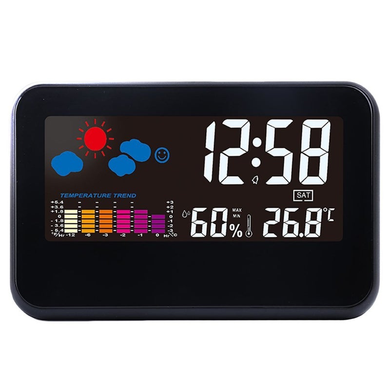 Digital Weather Thermometer With Alarm Clock Black 14.6x5.6x1.1centimeter