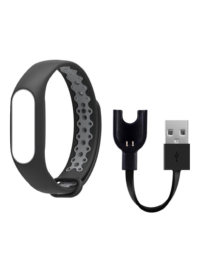 MARGOUN Replacement Strap For Xiaomi Mi Band 3 With USB Charger Cable Black/Grey
