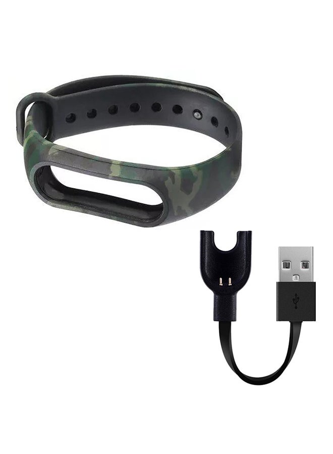 مارجون سوار بديل لساعة شاومي مي باند 3 مع كابل شحن USB أخضر/أسود