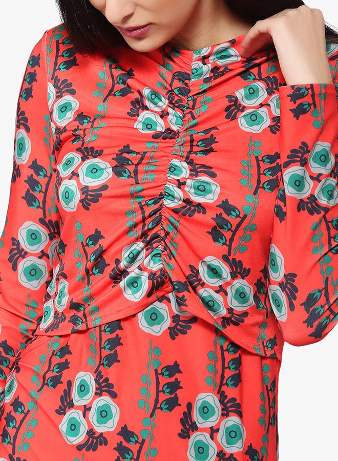 Stock - Floral Print Ruched Dress Multicolour - Image 1