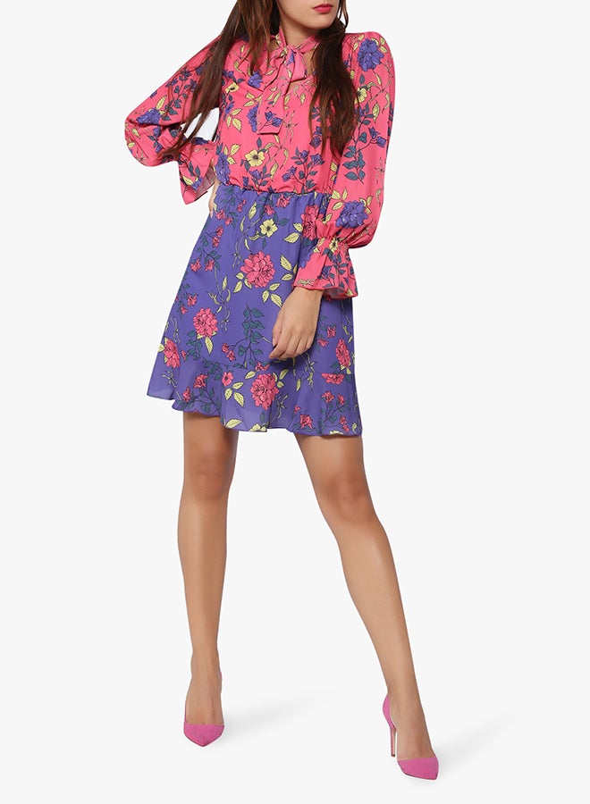 Stock Floral Skater Dress Purple  - Image 3