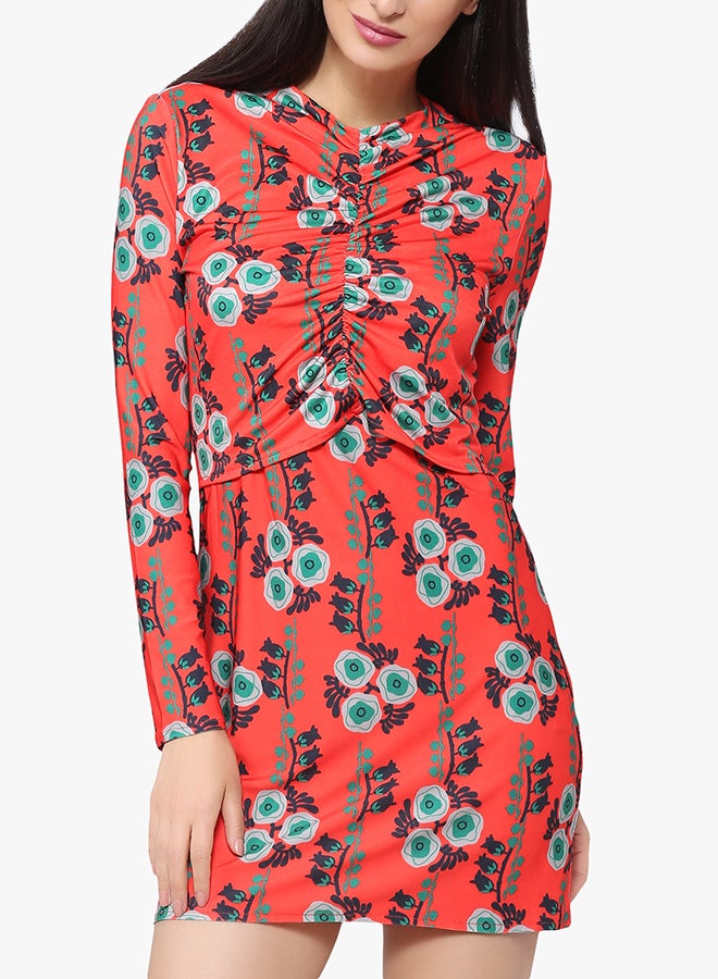 Stock - Floral Print Ruched Dress Multicolour - Image 1