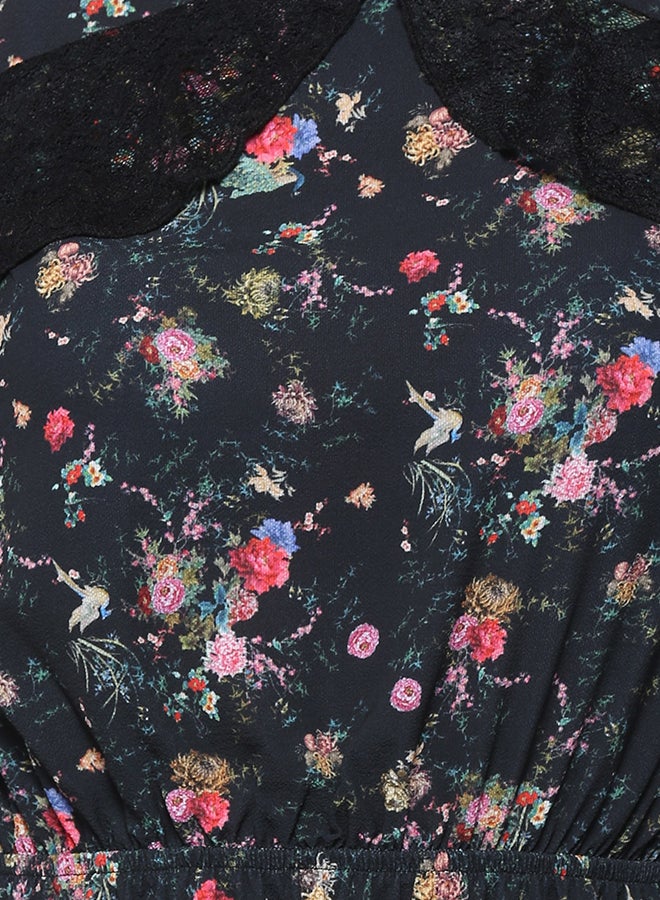 Stock - Floral Pint Lace Detail Skater Dress Multicolour - Image 1