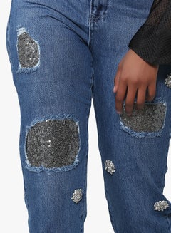 High Streets Embellished Sequin Jeans Blue  - Image 4