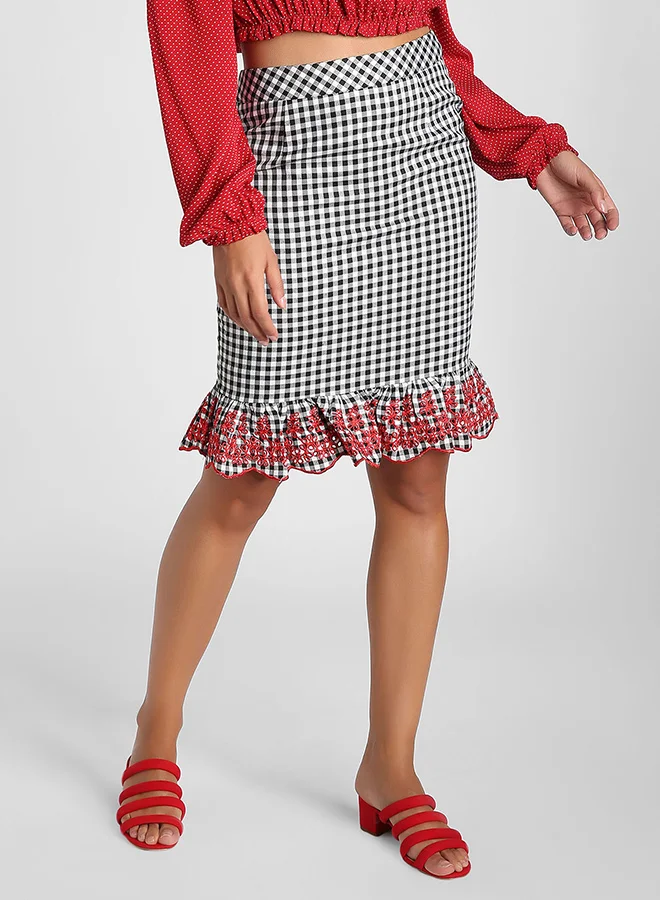 High Streets Check Frill Skirt