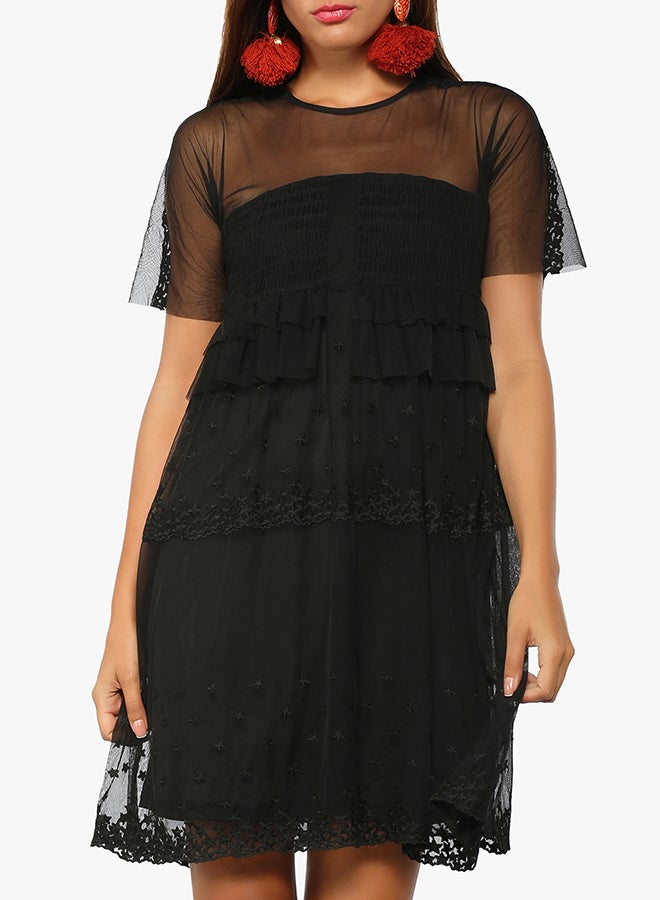 LOST INK Star Mesh Swing Dress Black  - Image 1