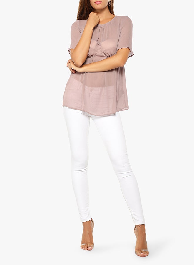 LOST INK Sheer Bustcup Top Pink  - Image 3