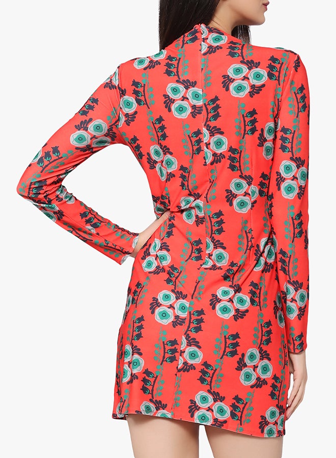 Stock - Floral Print Ruched Dress Multicolour - Image 1