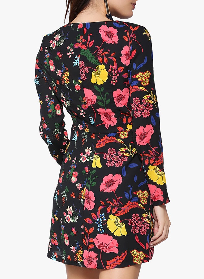 Stock Collar Neck Floral Printed Dress Black  - Image 2