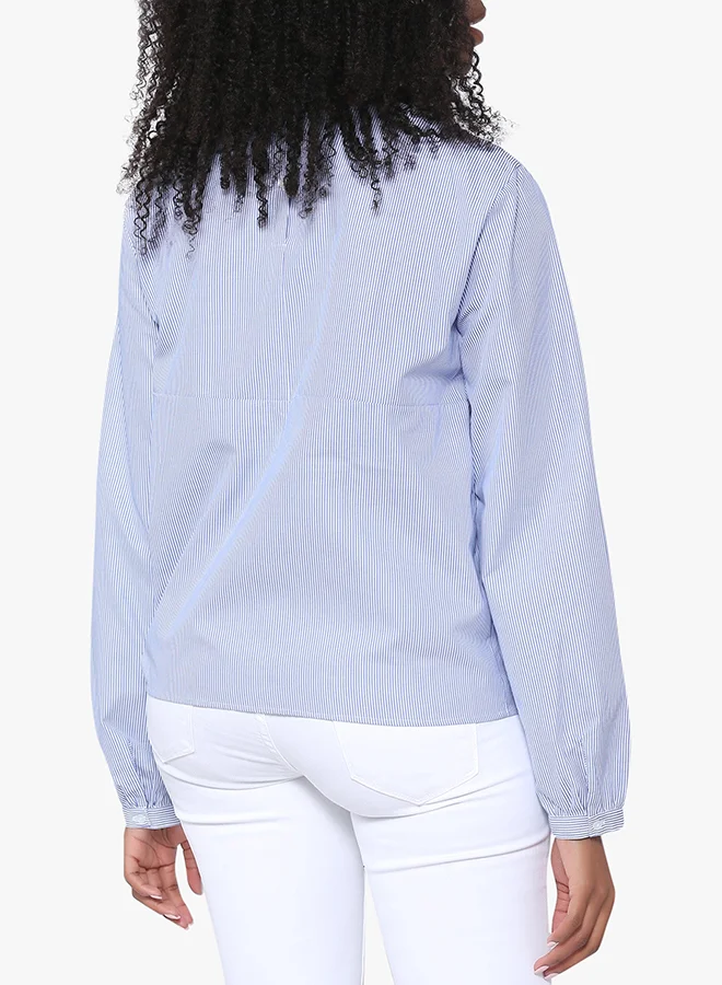 High Streets Laser Embroided Front Tie Top Blue