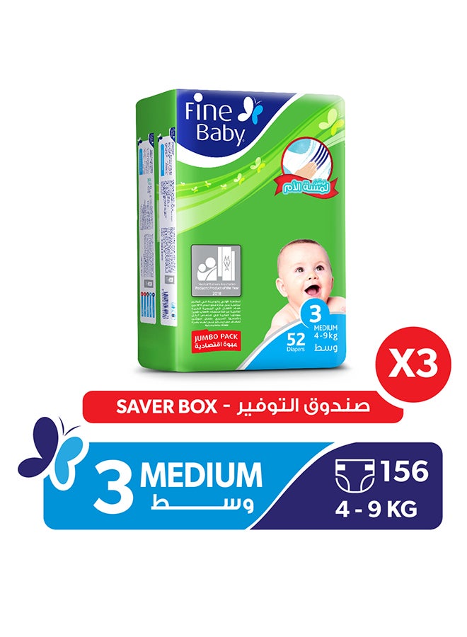 Fine Baby Mother’s Touch Lotion Medium Diapers, Jumbo Pack, Size 3 (4-9 Kgs), 156 Count