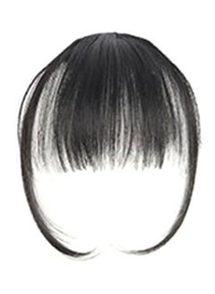 شعر مستعار على شكل غرة خفيفة مزودة بخصلات شعر على جانبي الوجه أسود