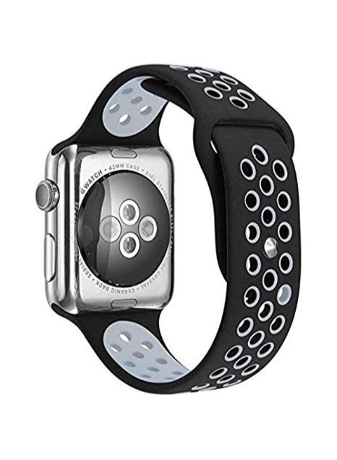 Perforated Sports Silicone Strap For Apple Watch Black/Blue - Image 3