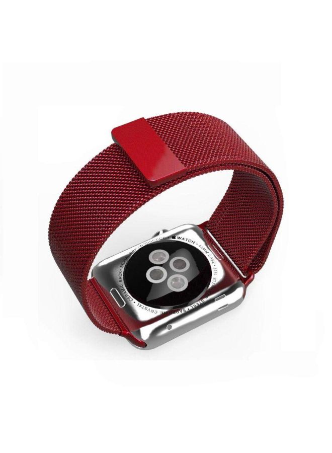 Milanese Loop Stainless Steel With Magnetic Clasp For Apple Watch Red