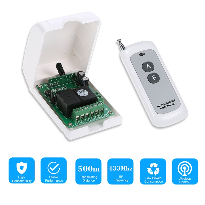 Smart Home 433Mhz RF DC 12V 2CH Wireless Remote Control Switch Relay Receiver White 0.101kg  - Image 1