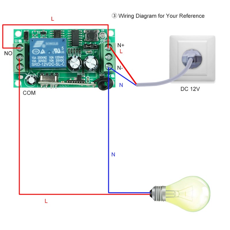 433Mhz DC 12V 1CH Universal 10A Relay Wireless Remote Control Switch Receiver Multicolour 0.066kg  - Image 3