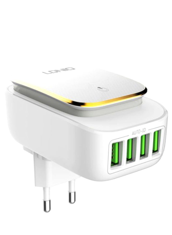 A4405 LED Touch Lamp Adapter With Type-C Cable 4 USB Port White