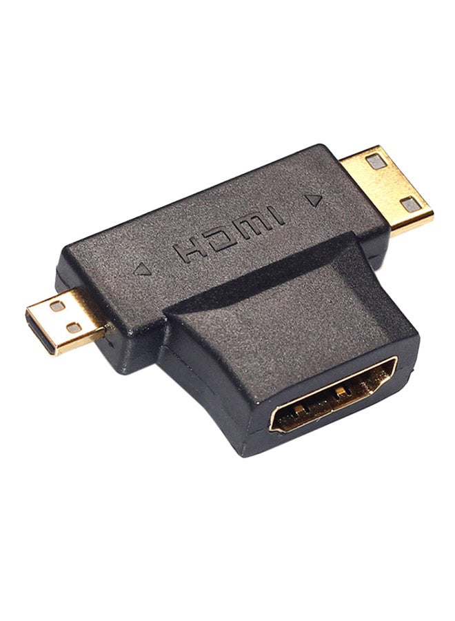 3 In 1 Hdmi Female To Mini Hdmi Male With Micro Hdmi Male Connector Black