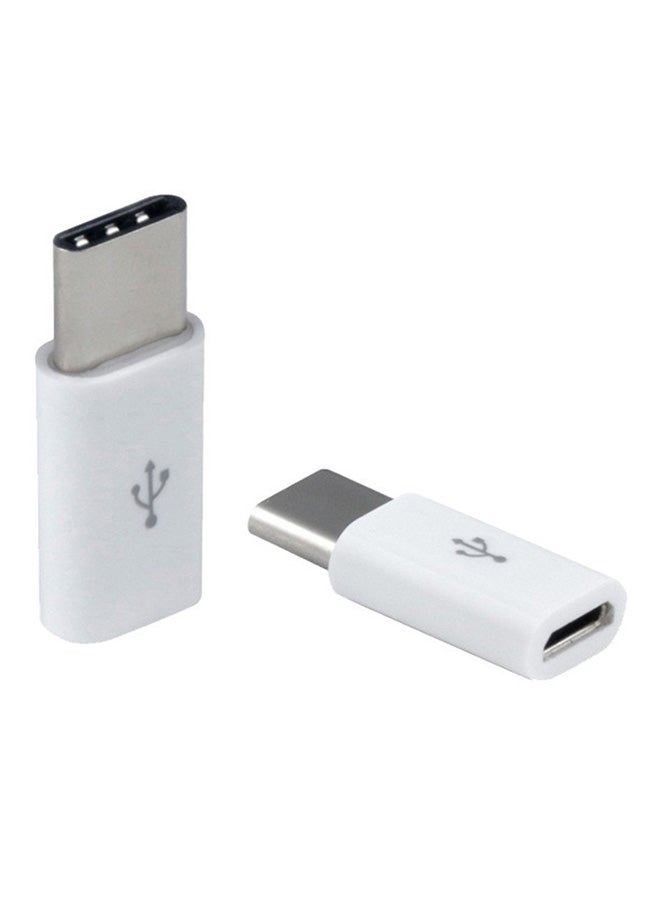 2-Piece Micro USB Female To Type C 3.1 Male Connector White 