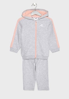 Infant Striped Pattern Hoodie And Jogger Set Grey/Peach