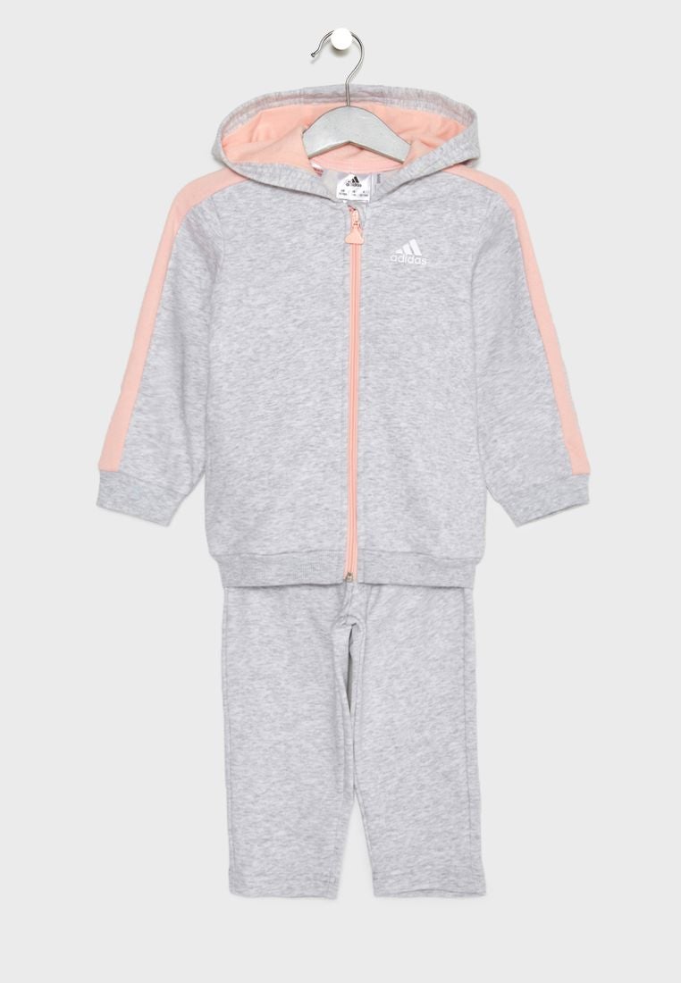 Adidas - Infant Striped Pattern Hoodie And Jogger Set Grey/Peach - Image 1