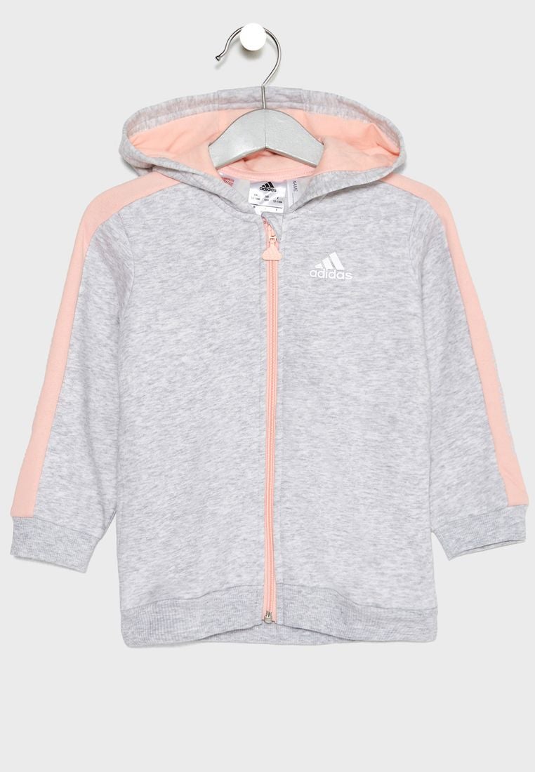 Adidas - Infant Striped Pattern Hoodie And Jogger Set Grey/Peach - Image 1