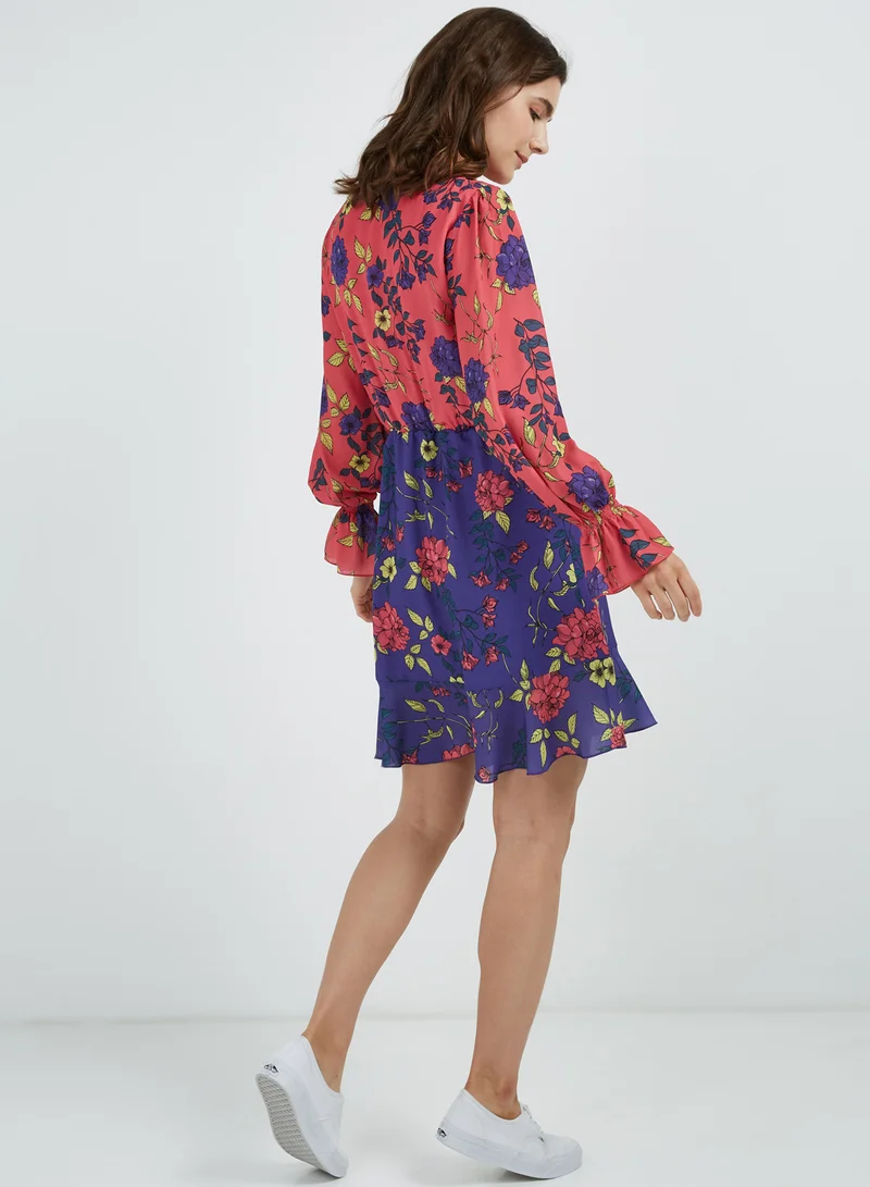 ستوك Floral Tie-Neck Dress أرجواني