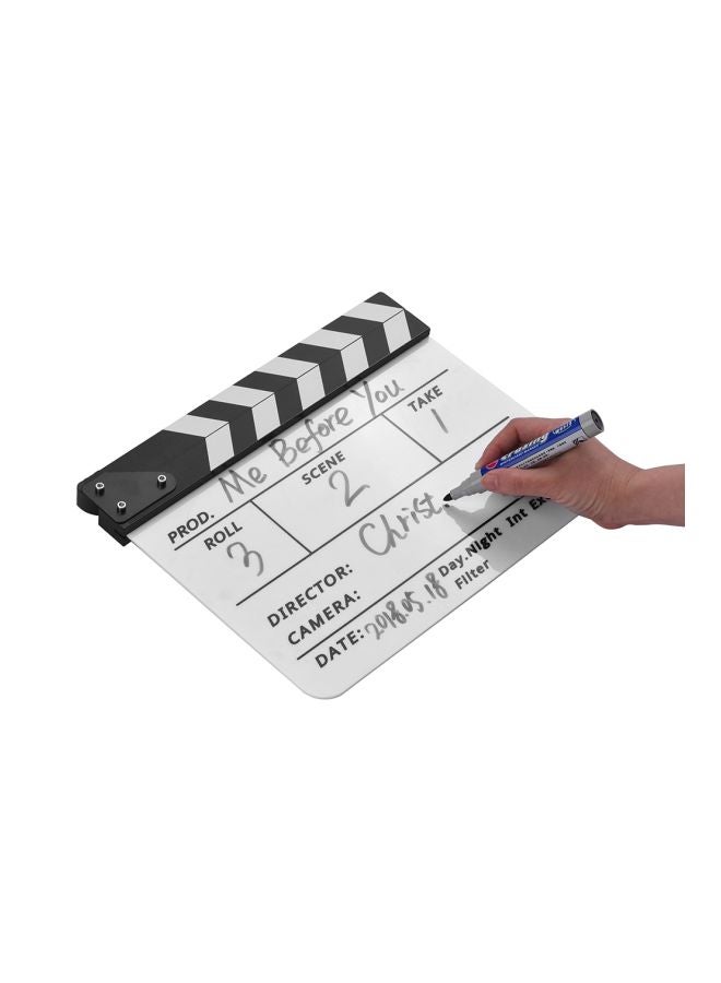 Generic Cut Action Scene Clapper Board Slate With Marker Pen Eraser White/Black  - Image 5