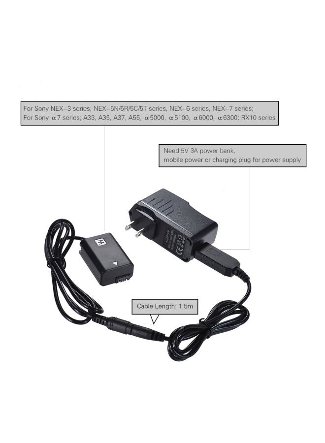 ANDOER - NP-FW50 Dummy Battery With Power Adapter Cable And Power Plug Replacement Black - Image 1