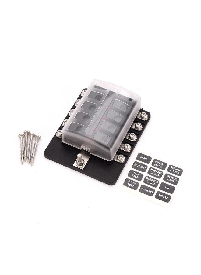 Generic 10 Way Blade Fuse Box Holder Black/Silver  - Image 4