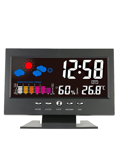 LCD Digital Temperature Humidity Meter Alarm Clock Black