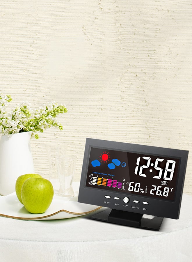 LCD Digital Temperature Humidity Meter Alarm Clock Black