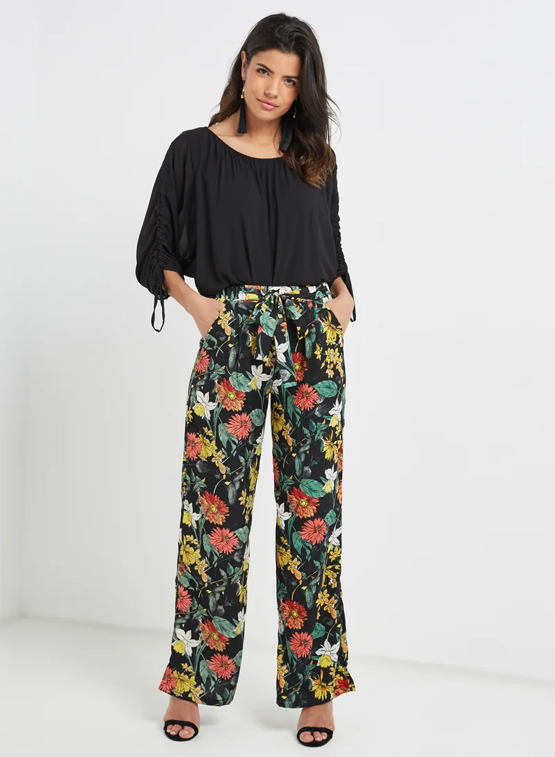 Stock Bardot Ruched Sleeve Top Black