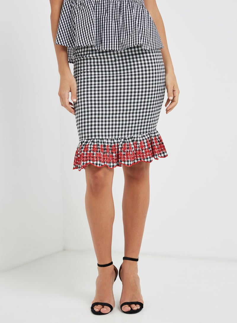 High Streets Check Frill Skirt Black  - Image 1