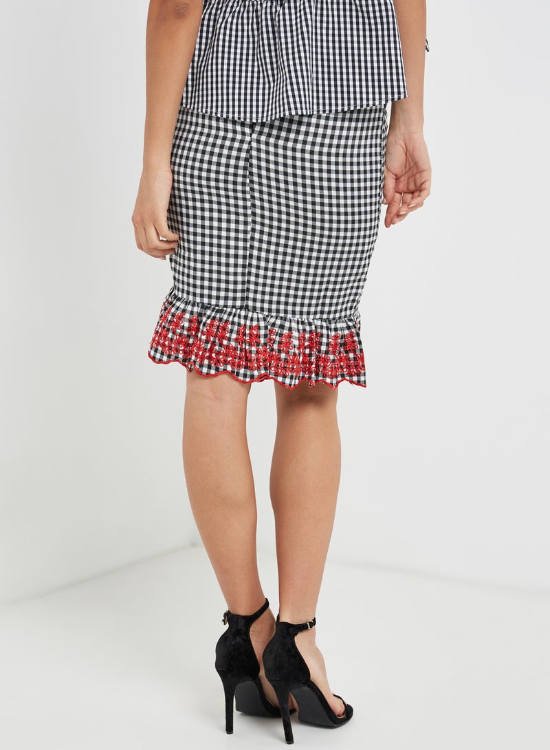 High Streets Check Frill Skirt Black  - Image 2
