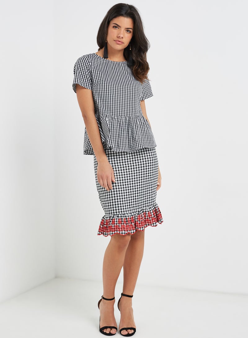 High Streets Check Frill Skirt Black  - Image 3