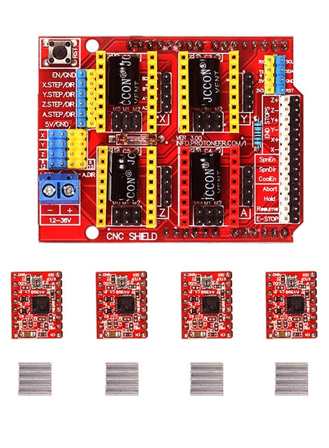 CNC Shield Board With Stepper Motor Driver And Heatsink Multicolour