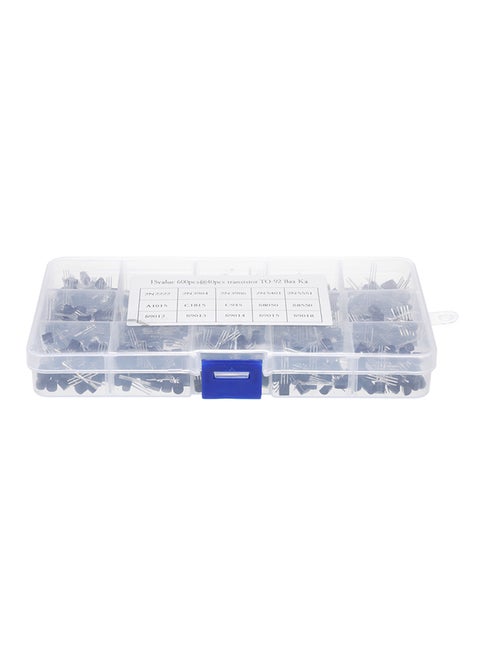 600-Piece 15Values Transistor Kit With Storage Box Black/Silver