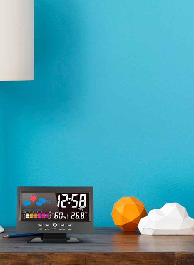 LCD Digital Temperature Humidity Meter Alarm Clock Black