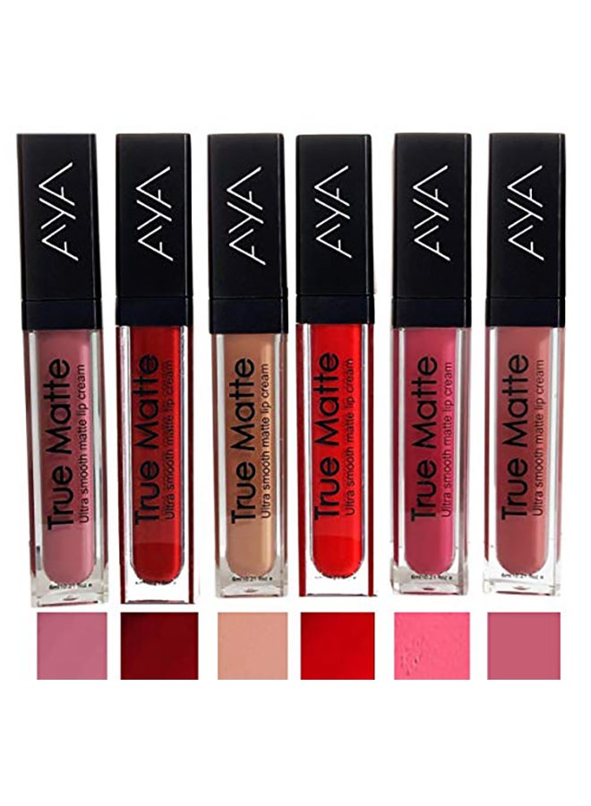 6 Piece Ultra Smooth Matte Lipgloss Set Multicolour