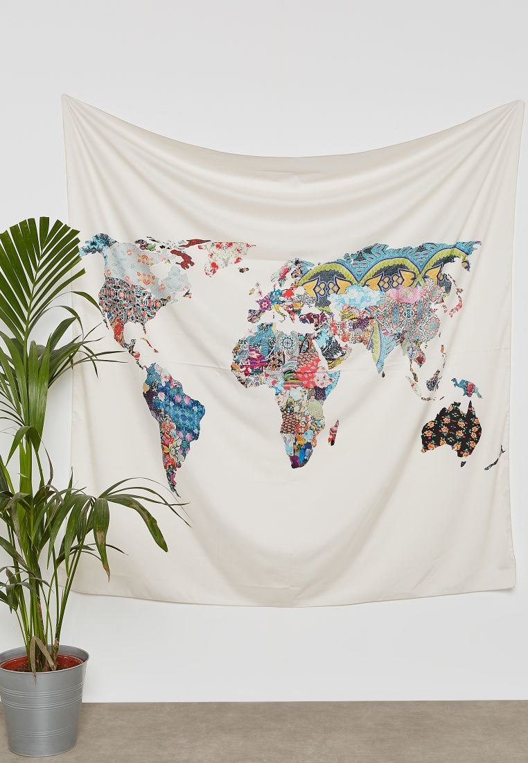 Noire Edit - World Patterned Map Tapestry Multicolour - Image 1