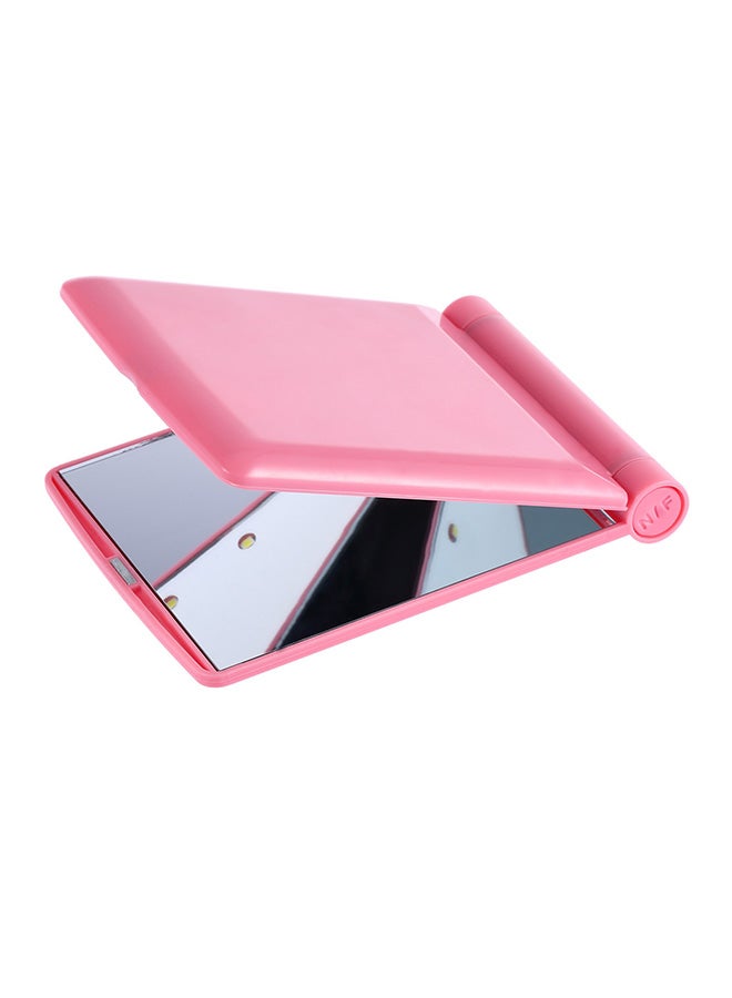 مرآة جيب صغيرة محمولة مع 8 أضواء LED وردي - Image 1