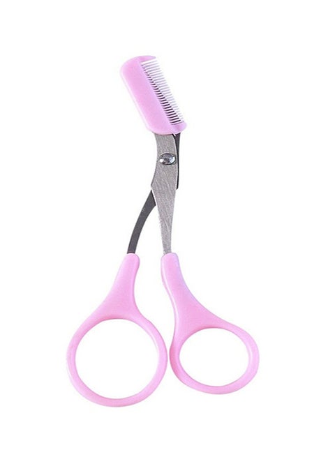 Multifunctional Eyebrow Comb Trimming Scissors Pink