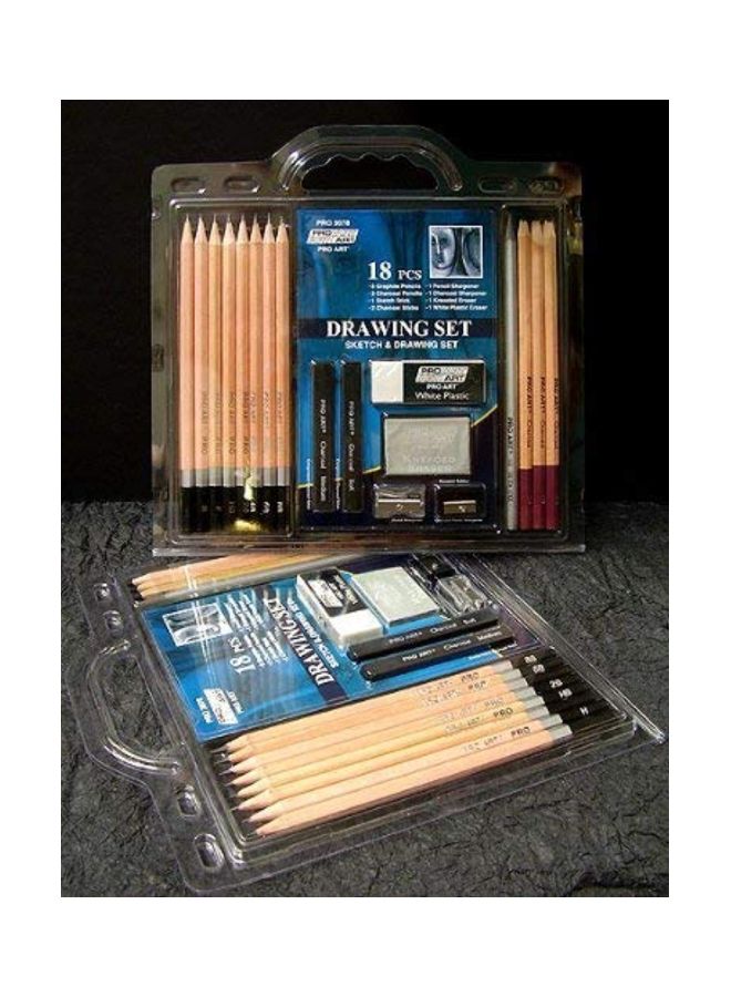 برو آرت مجموعة أقلام خشبية للرسم والتلوين من 18 قطعة بيج/ أسود/ مارون - Image 3