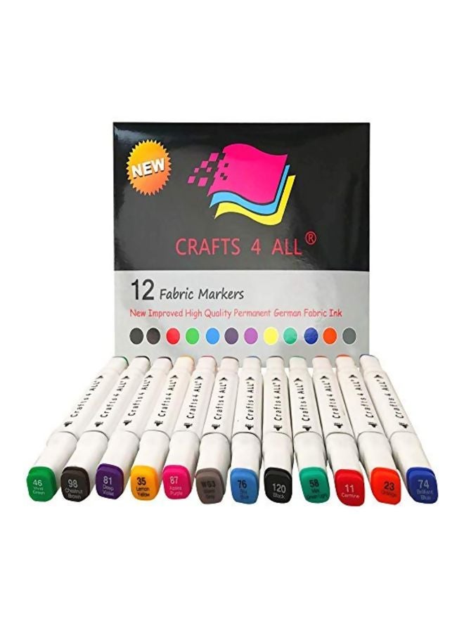 Crafts 4 ALL 12-Piece Fabric Marker Pens Green/Yellow/Red - Image 1