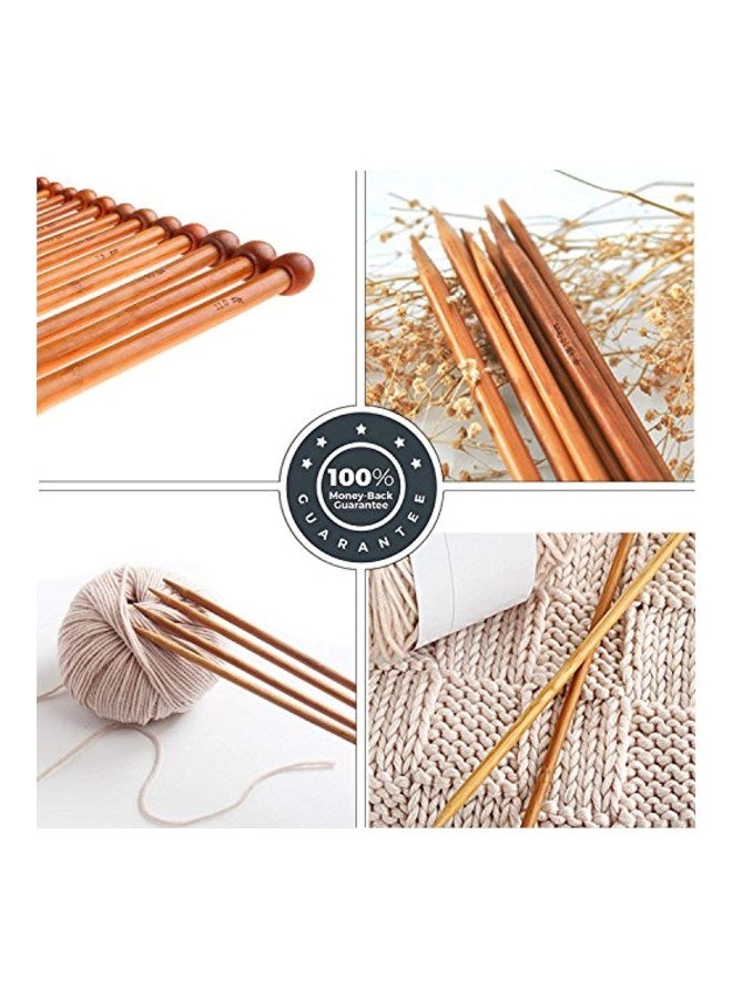 Fairycece 22-Piece Bamboo Knitting Needles Set With Storage Bag Brown/Pink  - Image 3
