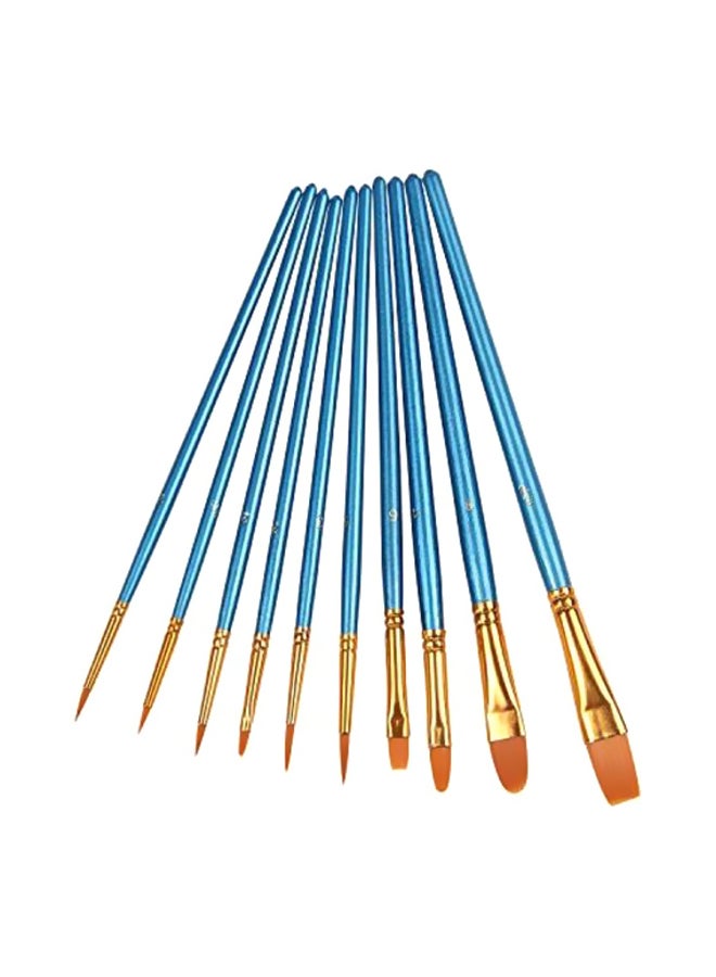 heartybay - 10-Piece Round Pointed Tip Brush Set Blue/Gold/Brown 8x3.3x0.5inch - Image 1