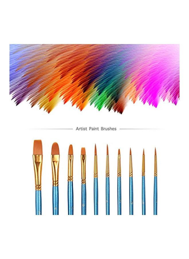 heartybay - 10-Piece Round Pointed Tip Brush Set Blue/Gold/Brown 8x3.3x0.5inch - Image 1